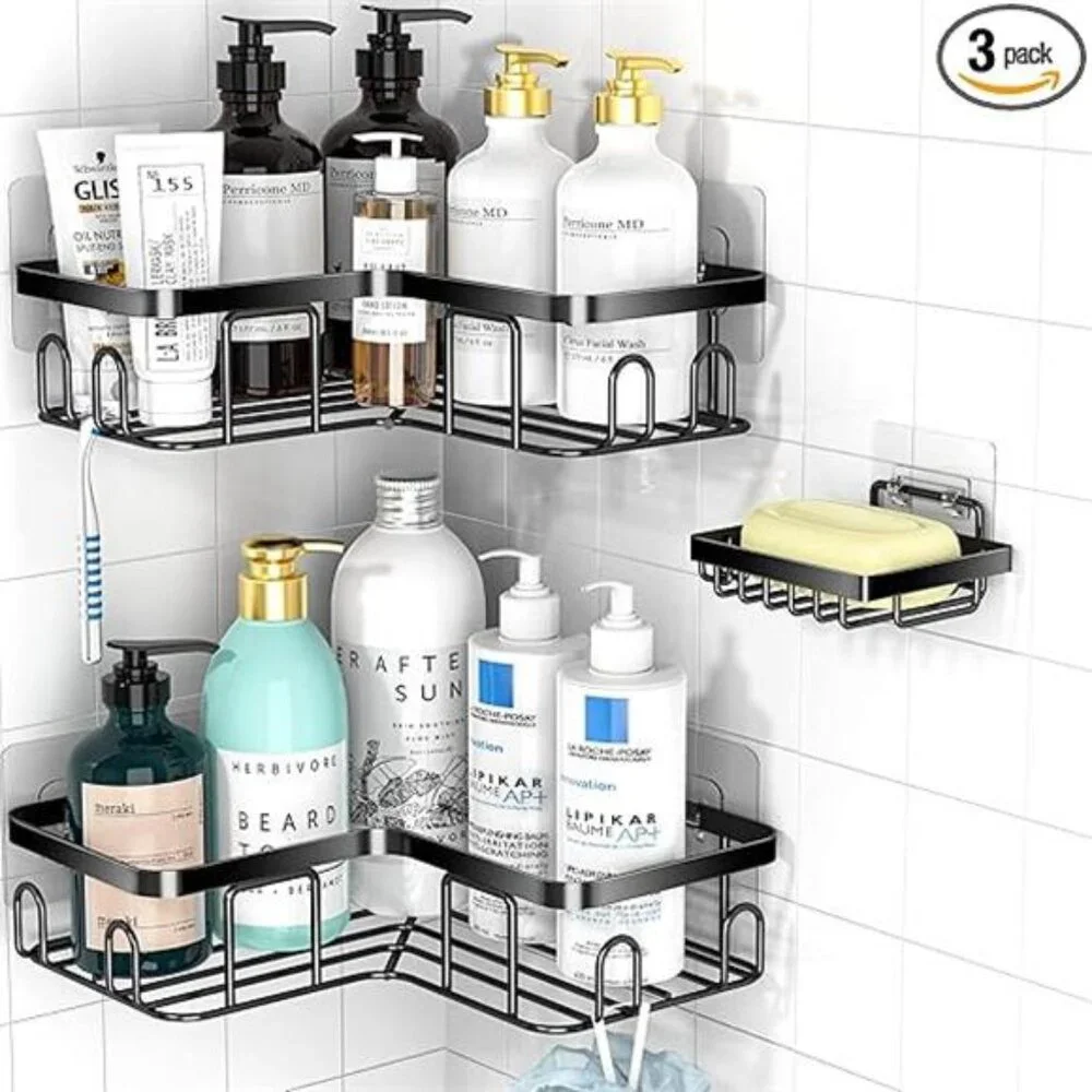 Adhesive Corner Shower Caddy, 3 Pack Organizer Shelf with Soap Holder